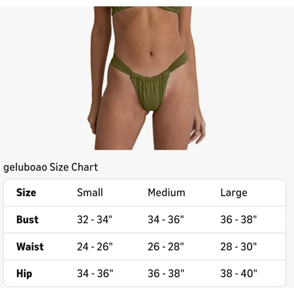 Womens‎ Olive Green Triangle Halter Bikini Set Size Large Ruched Bottoms NWOT